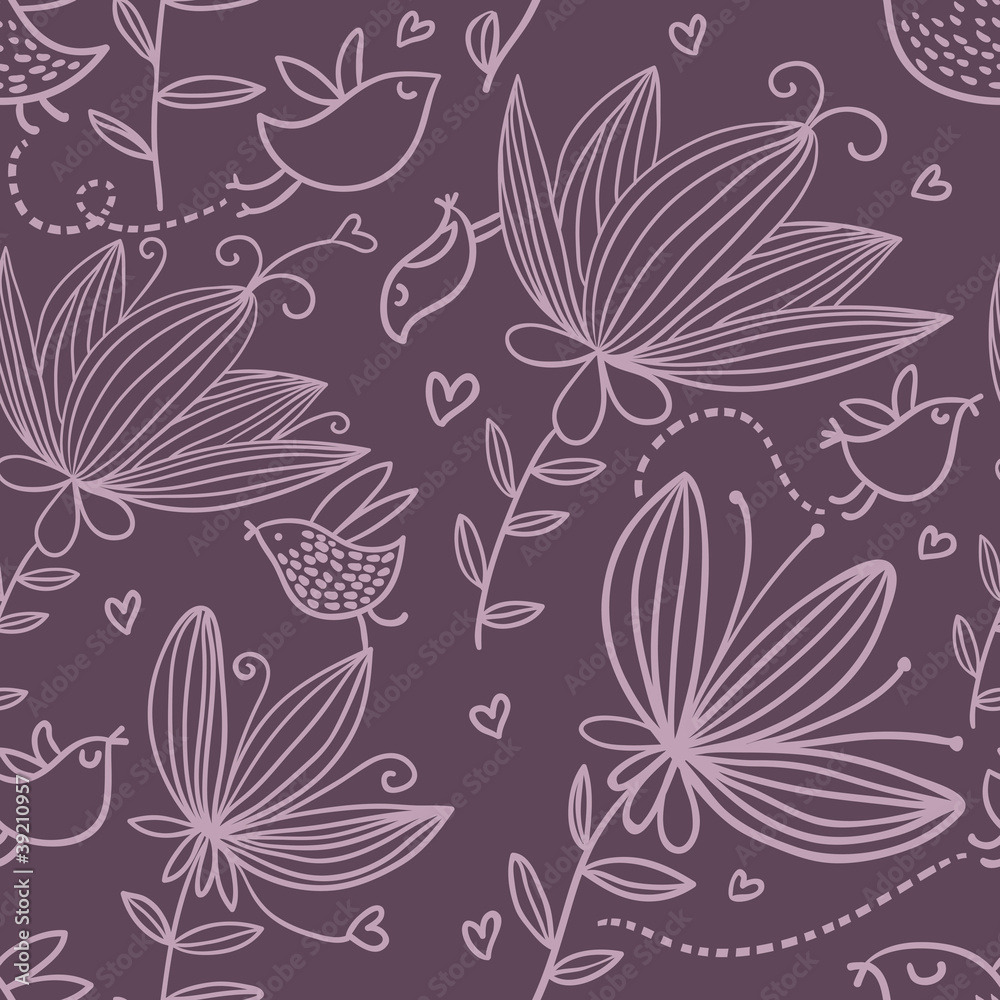Violet floral seamless pattern
