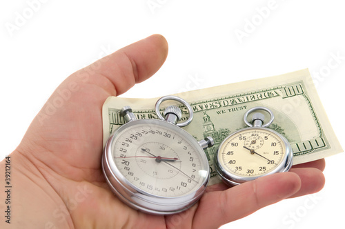 stopwatches in hand isolated
