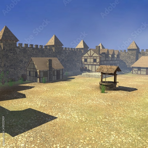 3d render of medieval town photo