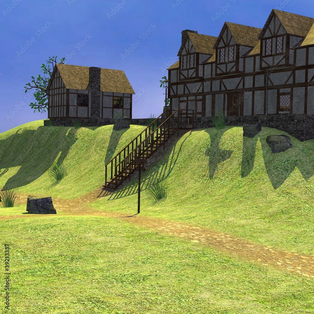 3d render of medieval town