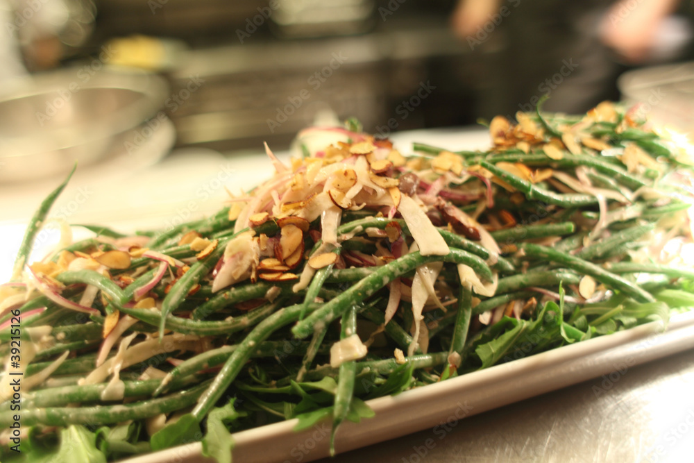 Gourmet green bean salad with almonds.