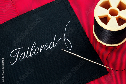 Fotografía Tailored label on red silk lining