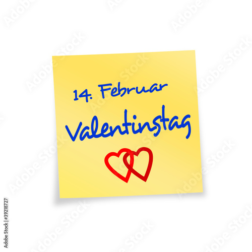 Notizzettel gelb 14. Februar Valentinstag