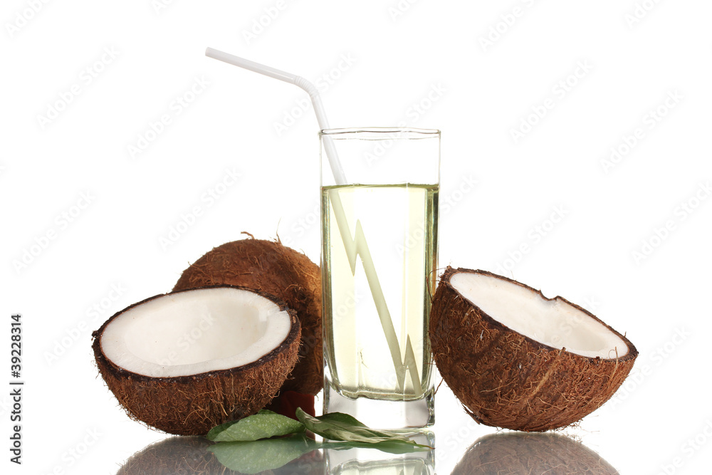 Coconut juice and coconut isolated on white