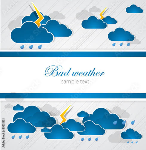 Bad weather blank. Sky with clouds and lightnings