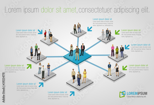 Template with connected people. Social network.