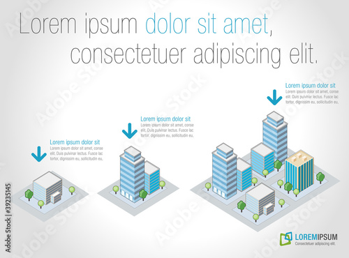 Template for advertising brochure with isometric city