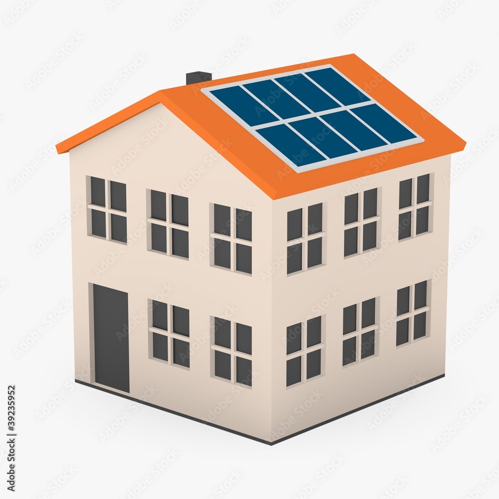 3d render of cartoon house with solar panels 3d render of cartoon house with solar panels