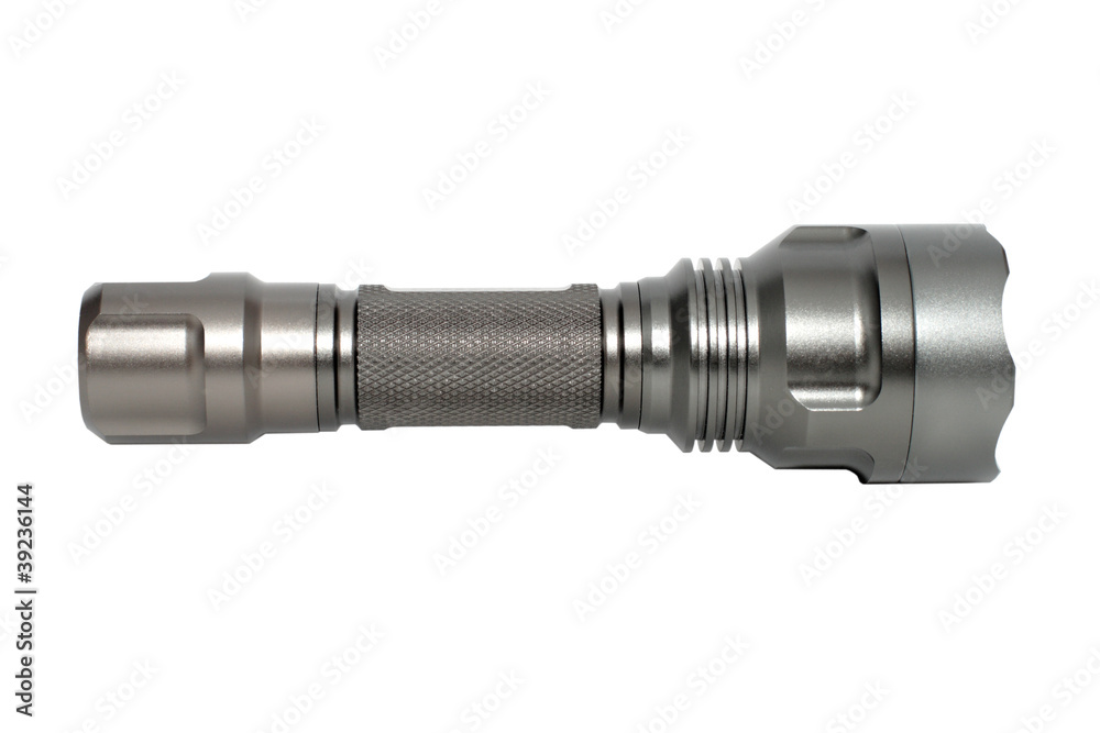 LED flashlight switched on, isolated on white LED flashlight switched on, isolated on white