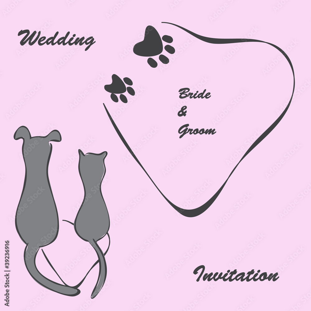Wedding Invitation with Cat and Dog Stock Vector | Adobe Stock