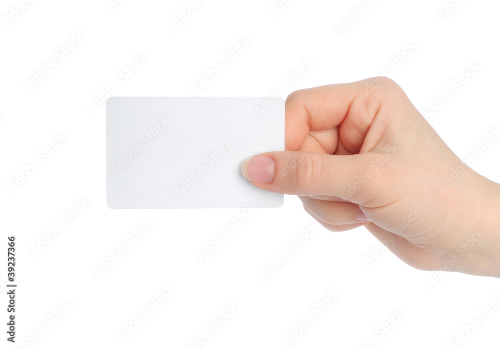 Hand holds charge card on white background Hand holds charge card on white background