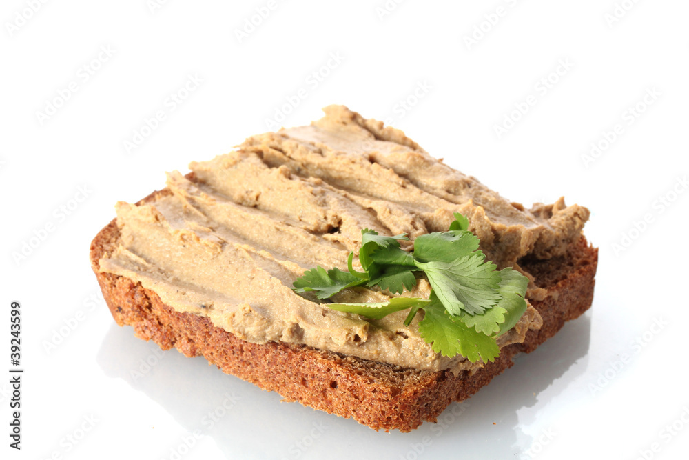 Fresh pate on bread isolated on white Fresh pate on bread isolated on white