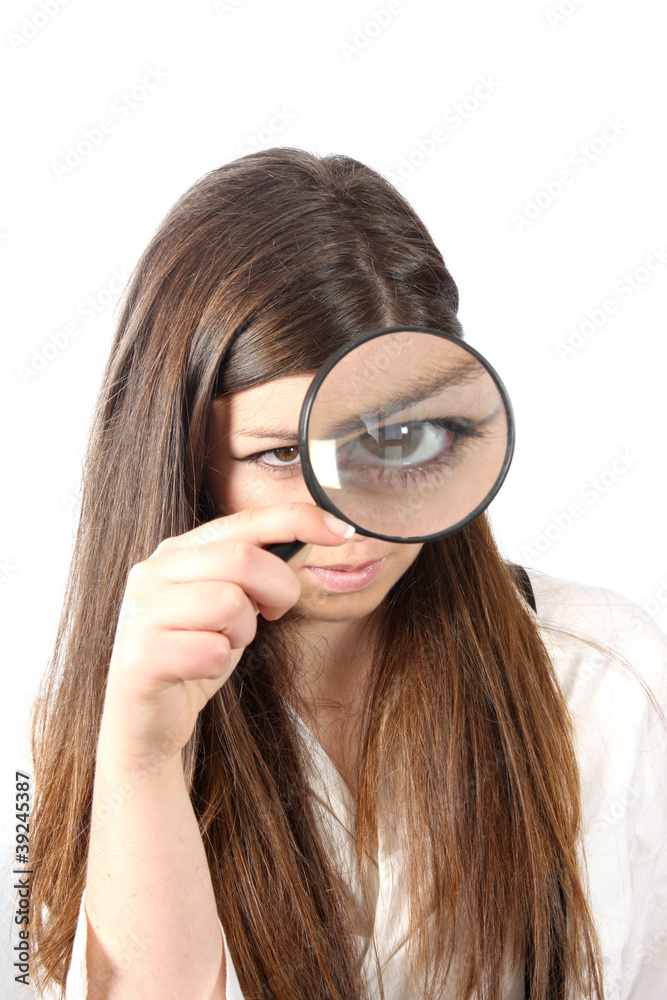 Young businesswoman holding Magnifying Glass, business photo Young businesswoman holding Magnifying Glass, business photo