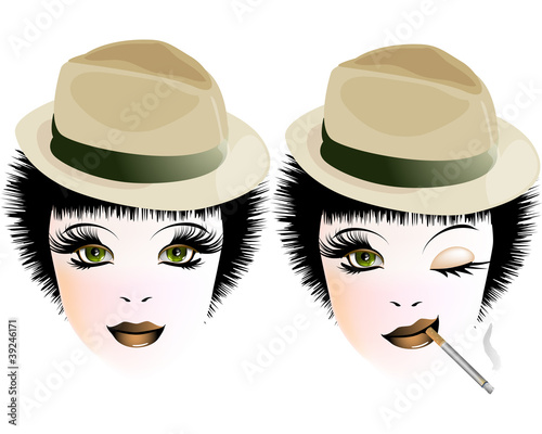 Woman with hat, smoking and not smoking