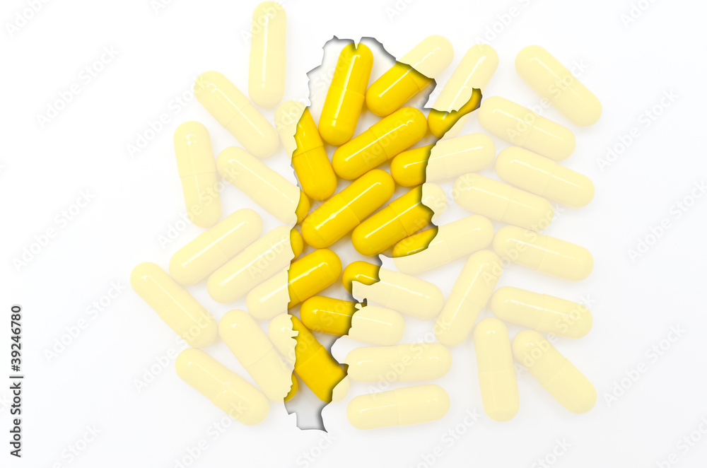 Outline map of argentina with pills in the background for health