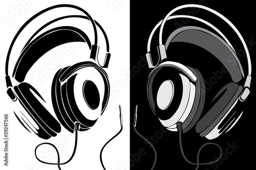 Vector series. Headphones black-white version