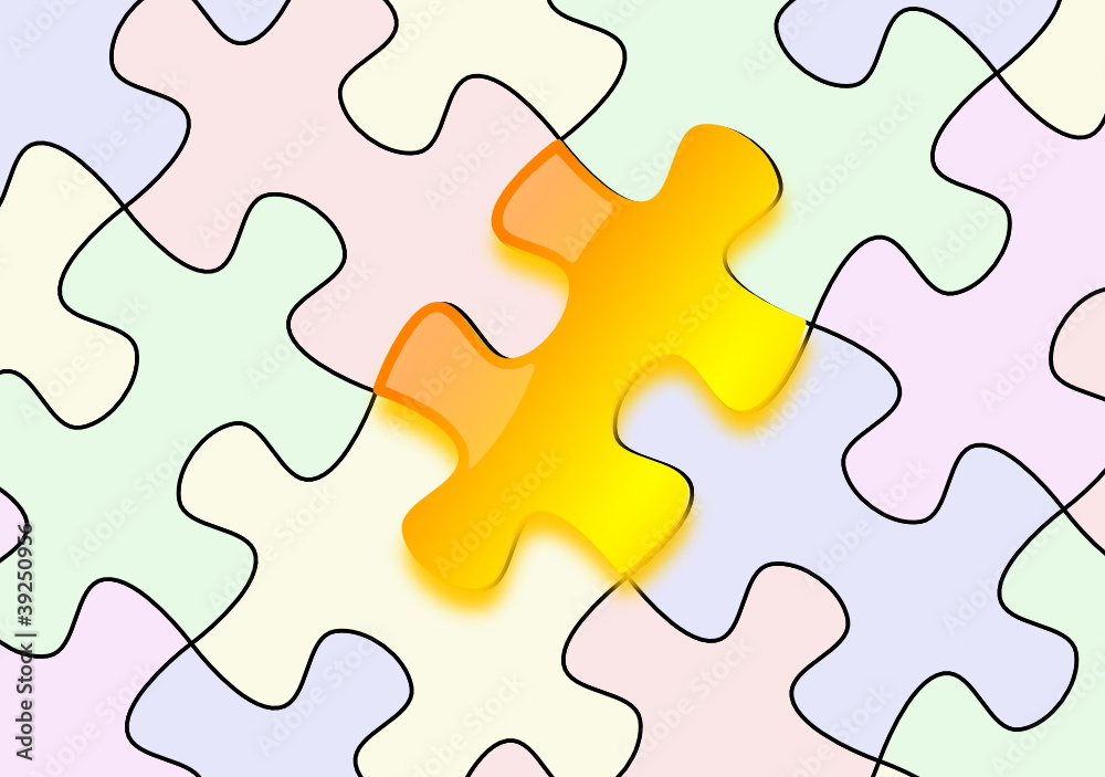Glossy yellow puzzle emerging on paper Glossy yellow puzzle emerging on paper