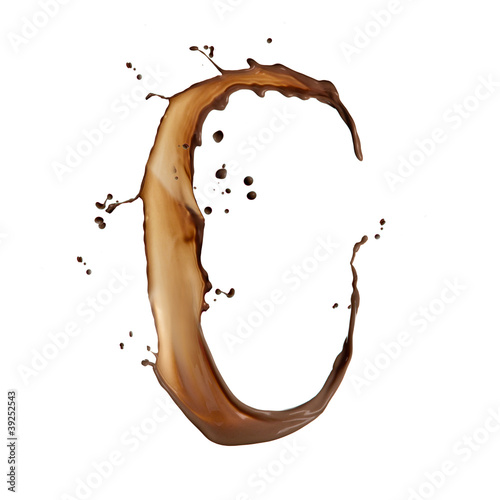 Chocolate splash letter C isolated on white background