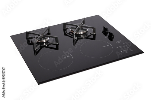 Black glass electric-gas hob with clipping path