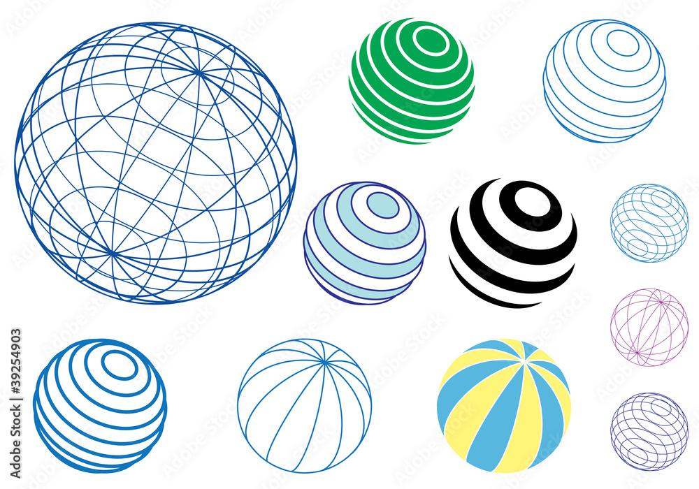 set of vector globes and balls