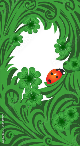 green vector St. Patrick day frame with clover and ladybird