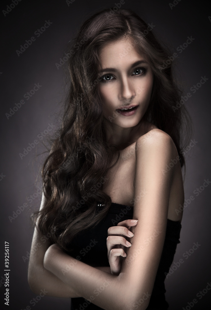 young brunette woman beauty portrait studio shot