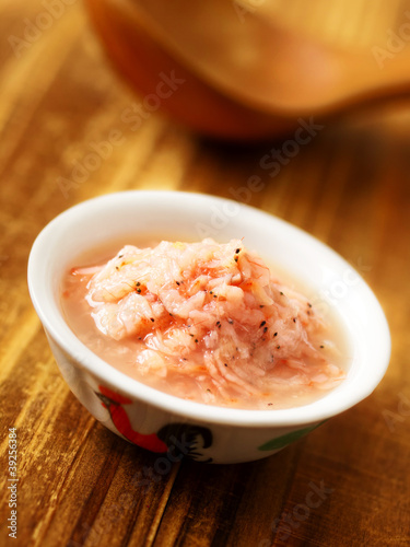 close up of a bowl of fermented shrimps