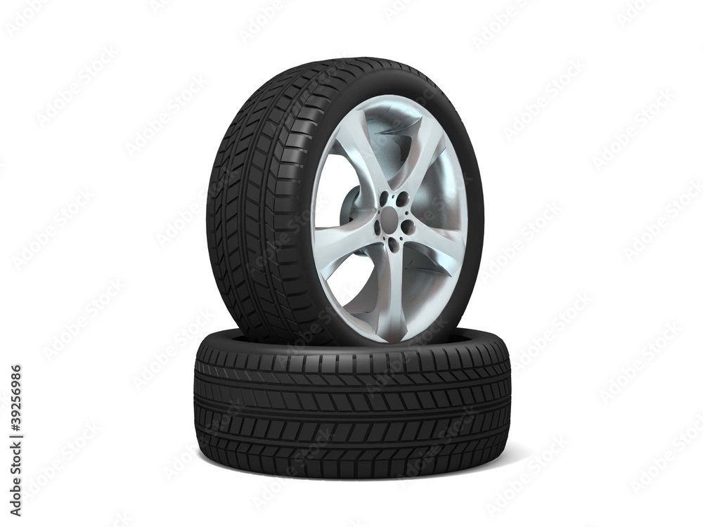 Obraz premium Car wheels on white background.