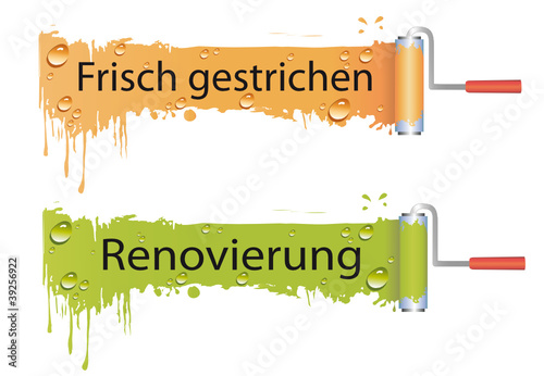 Banner "Frisch gestrichen" mit Wassertropfen
