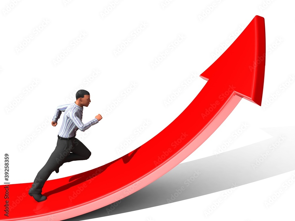 Businessman towards arrow pointing up direction Businessman towards arrow pointing up direction
