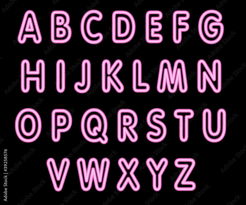Alphabet majuscule, néon rose