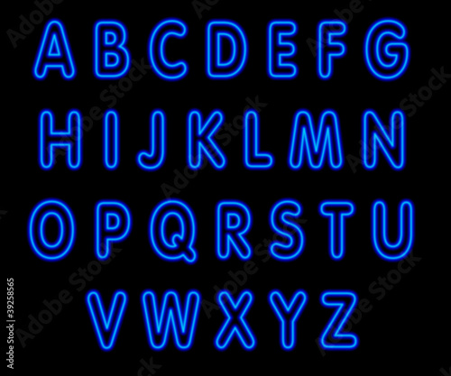 Alphabet majuscule, néon bleu