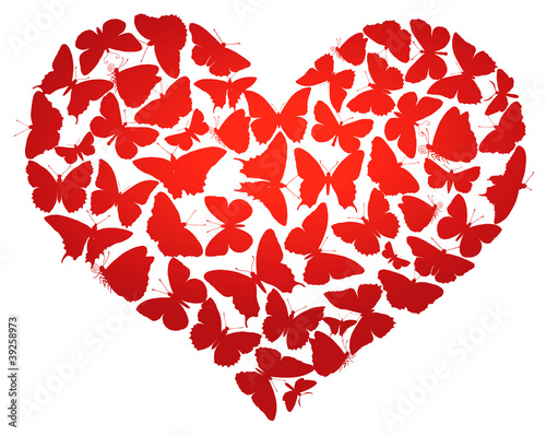 Vector heart made of  butterflies isolated