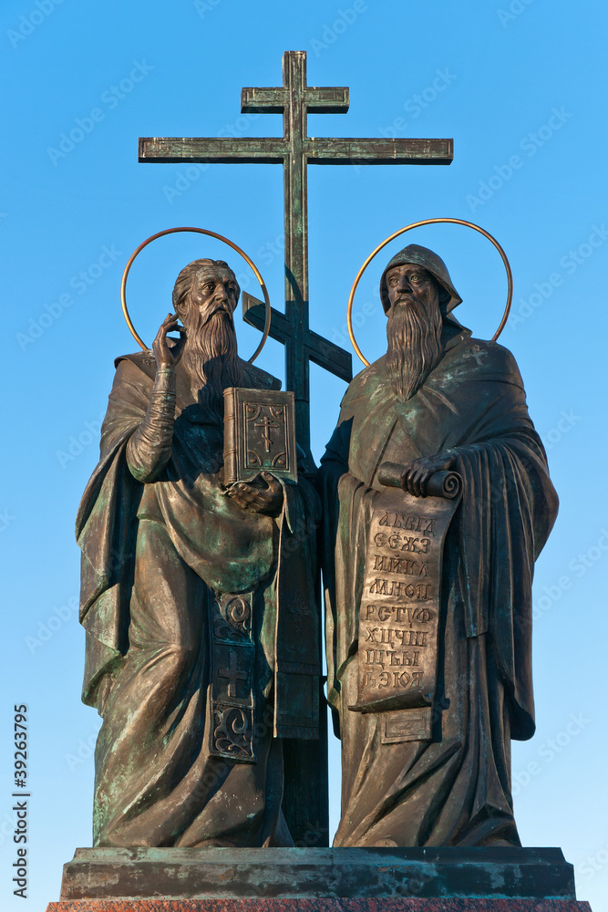 Fototapeta premium Figures of Saints Cyril and Methodius, Kolomna, Russia