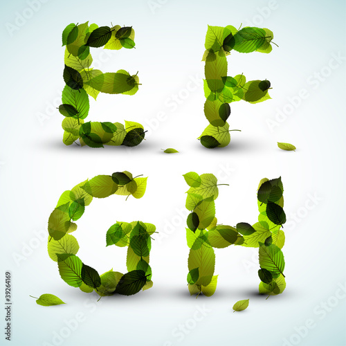 Vector alphabet letters made from leafs