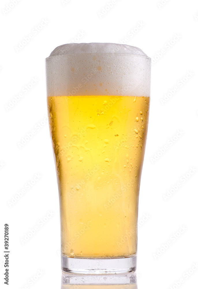 glass with beer on white background glass with beer on white background