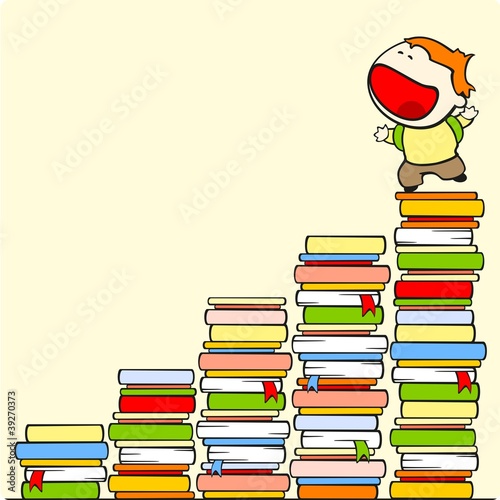 Boy on the top of stairs of knowledge