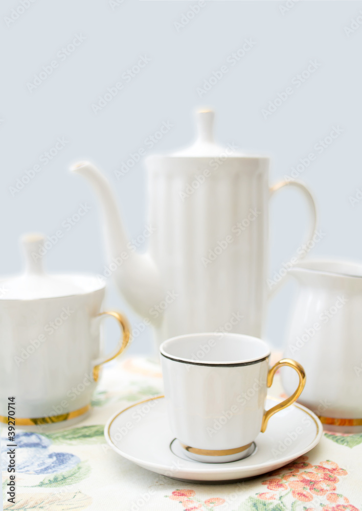 Fototapeta premium white coffee set on the table