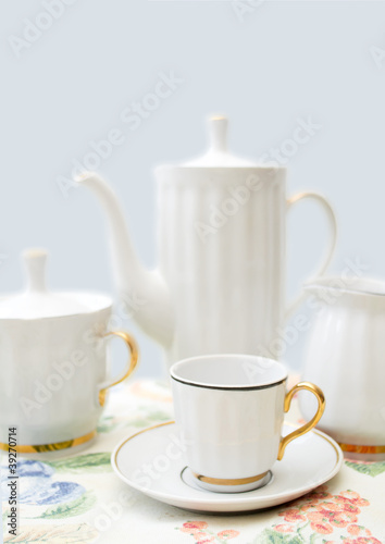 white coffee set on the table