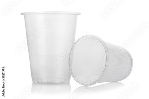 Two empty disposable plastic glass isolated on white background