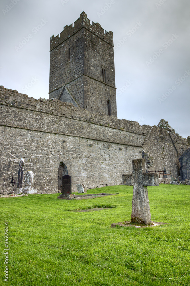 Cross at abbey in Ireland.