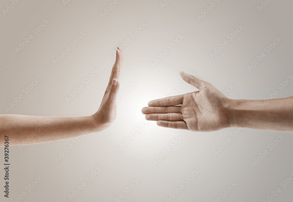 hand gesture concept of one hand refusing to handshake hand gesture concept of one hand refusing to handshake