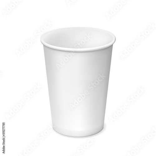 Small white paper cup isolated on white background