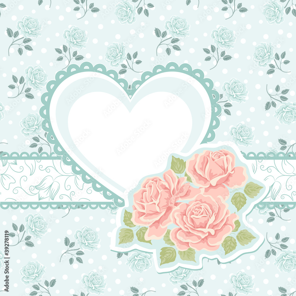 Seamless  pattern with roses and heart