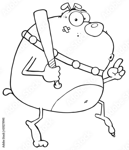 Outlined Sneaky Bulldog Tip Toeing With Baseball Bat
