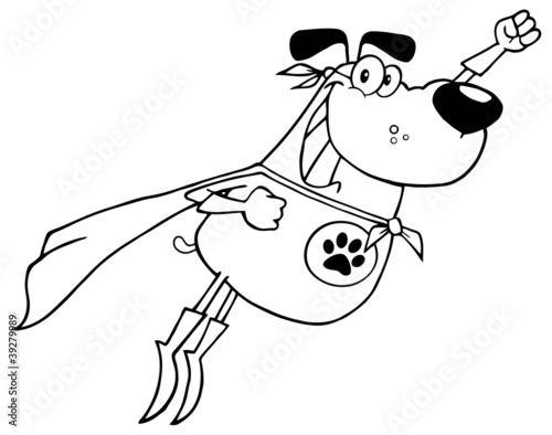 Outlined Super Hero Dog Flying