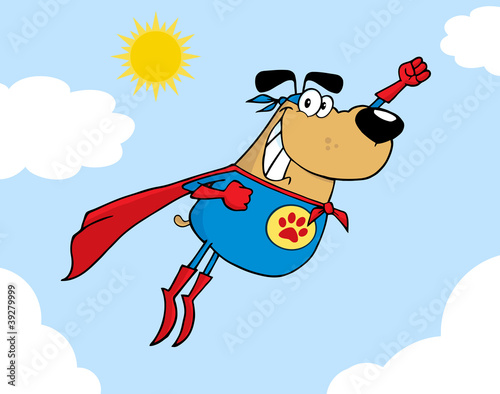 Brown Super Hero Dog Flying In Sky