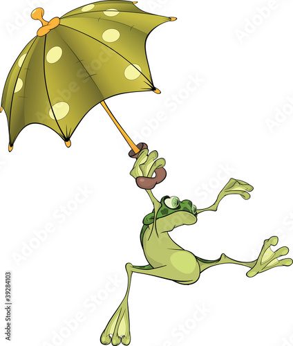 Frog with an umbrella. Cartoon