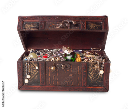 Treasure chest isolated on white background with clipping patch