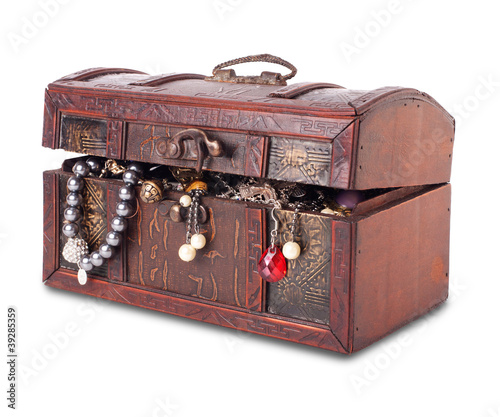 Treasure chest isolated on white background with clipping patch